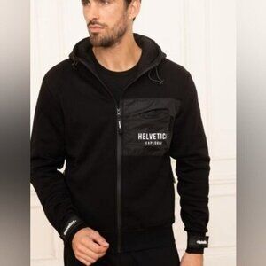 Helvetica Mountain Pioneers Manday full zip Black mans sweater size S